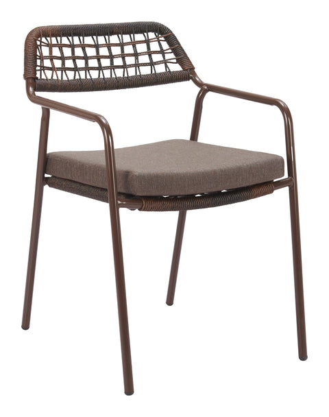 Rio Dining Chair (Set of 2) Brown, Brown Dining Chair, Modern Style, Outdoor Fabric, Removable and Washable Cushion Cover, Steel, Outdoor Dining, 20.9" W x 24.4" D x 31.5" H, Non-Stackable