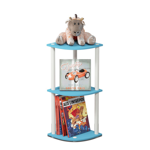 Furinno TURN-N-TUBE Corner Shelf, 3-Tier Corner Bookshelf, Display Storage Shelves with Open Shelves, for Organization and Storage, Living Room, Home Office, Garage, Light Blue
