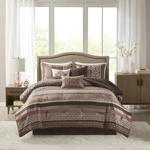 Oakestry 7pc Princeton Cozy Comforter Set Lightweight All Season Bedding Sheets Pillowcases & Shams, Queen(90"X90"), Red