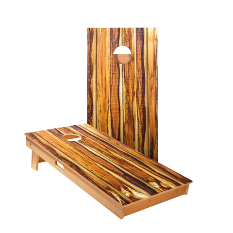 Skip's Garage Burnt Wood Cornhole Boards - Includes (2) Boards (NO Bags) + (1) Carry Case, (2) Hole Lights & (2) Edge Lights