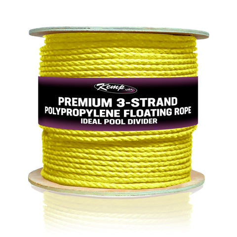 Kemp USA 600 ft Spool 3-Strand Polypropylene Floating Rope, 3/8 Inch, UV-Stabilized & Rot-Resistant Anchor Rope for Pools, Lakes & Golf Courses, Yellow