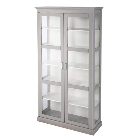 SEI Furniture Bardonton Tall Curio Cabinet Grey/White, Dining Room with Open Concept Living Space Transitional Style, Grey