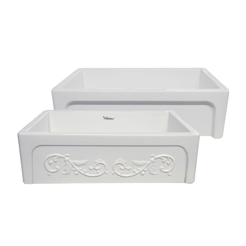 Whitehaus Collection WHSIV3333-WHITE St. Ives Kitchen, Front Apron, Undermount, Fireclay Sink, Large, White
