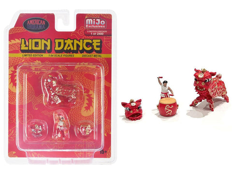 American Diorama Lion Dance 4 piece Diecast Figure Set (1 Figures 1 Lion 2 Accessories) Limited Edition to 2400 Pieces Worldwide for 1/64 Scale Models