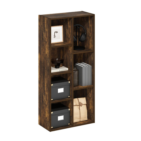 Furinno LUDER Book Shelf, 7-Cube Bookshelf, Bookcase with Open Shelves, 9.4 x 19.5 x 41.7, Easy Assembly, for Living Room, Bedroom, Home Office, Amber Pine
