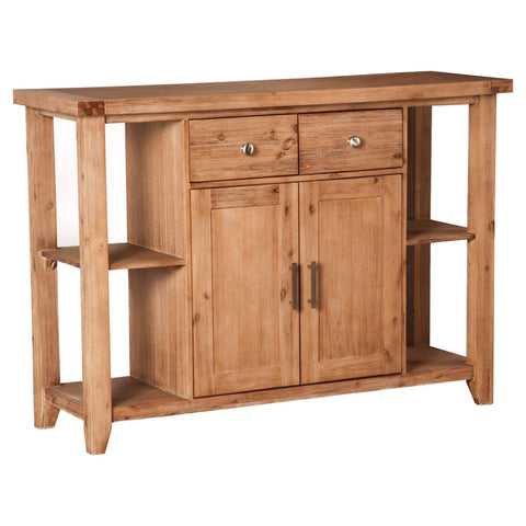 Oakestry Aspen Server Buffet Sideboard Cabinet with Drawers and Shelves Solid Wood Dining Room Console Storage Organizer Contemporary Modern Rustic Style Furniture for Kitchen Entryway or Living Room