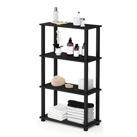 Furinno TURN-S-TUBE Storage Shelves, 4-Tier Book Shelf, Corner Shelf, Toolless Open Shelves, for Organization and Storage, Living Room, Garage, Home Office, Espresso