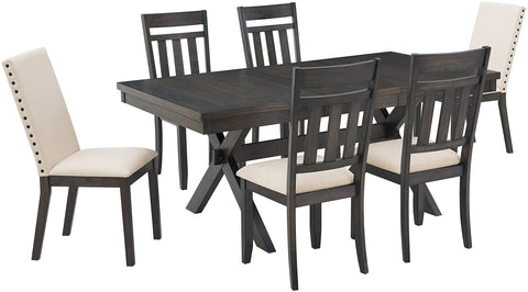 Hayden 7-Piece Dining Table Set For 6 Slate/Cream - Table, 4 Slat Back Chairs, & 2 Upholstered Chairs