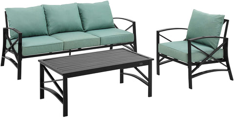 Kaplan 3Pc Outdoor Sofa Patio Furniture Set Mist/Oil Rubbed Bronze - Sofa, Arm Chair, & Coffee Table