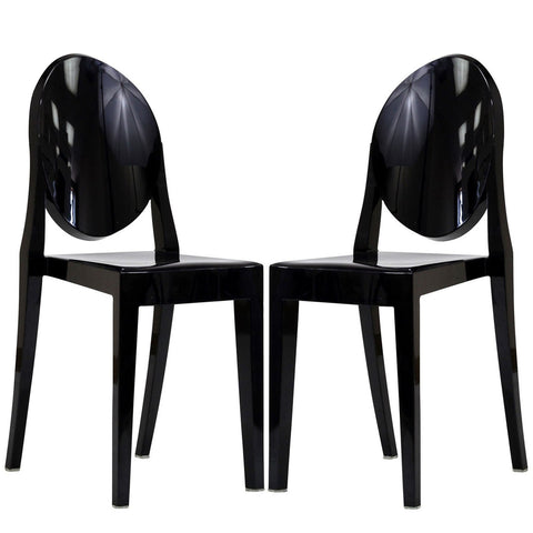 Modway Casper Modern Acrylic Stacking Two Dining Side Chairs in Black