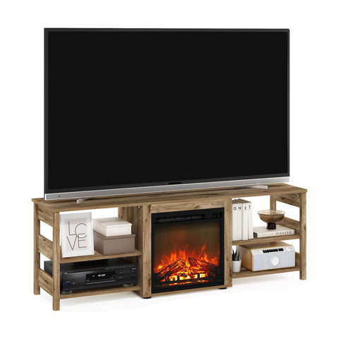 Furinno Classic TV Stand, Entertainment Center, TV Console for TV up to 70 Inch with Fireplace and Open Shelf, for Living Room, Bedroom, Brown Oak