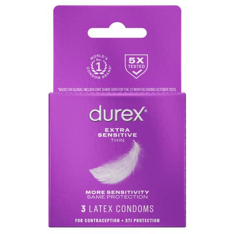 Durex Condom Extra Sensitive Natural Latex Condoms, 3 Count - Ultra Fine & Extra Lubricated