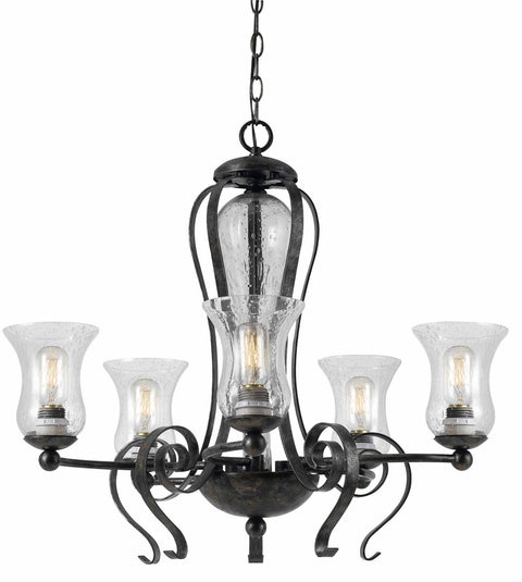 Cal Lighting 5-Light Hardwire Ceiling Mount Organic Tarnished Pewter Chandelier, Dark Bronze
