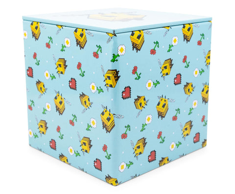 MINECRAFT Bee Pattern 4-Inch Tin Storage Box Cube Organizer with Lid | Basket Container, Cubby Cube Closet Organizer, Home Decor Playroom Accessories | Video Game Toys, Gifts And Collectibles