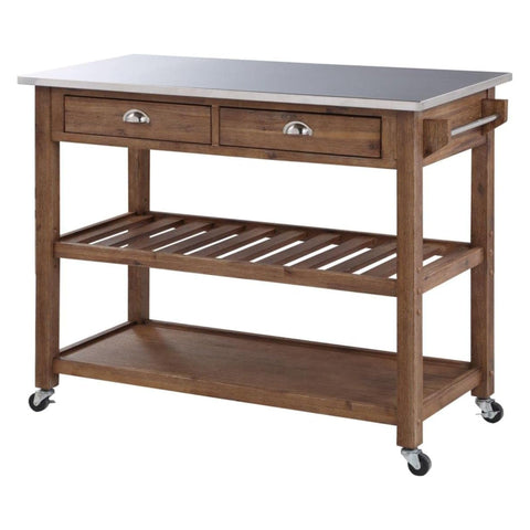 Oakestry Sonoma Kitchen Cart Barnwood Wire Brush Solid Wood Rolling Island Utility Trolley Durable Storage Shelves Drawers Stylish Rustic Mobile Compact Organizer Modern Farmhouse Kitchen Furniture