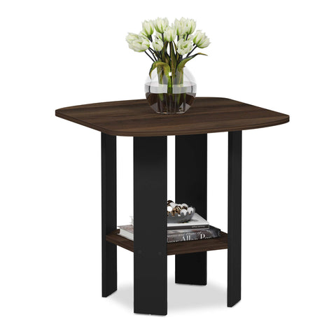 Furinno SIMPLE DESIGN Side Table, 2-Tier Modern End Table with Soft Edges, Open Shelves Night Stand, Bedside Table, for Living Room, Bedroom, Columbia Walnut
