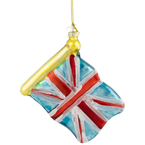 Northlight Union Jack Flag Glass Christmas Ornament, 3.5", Red
