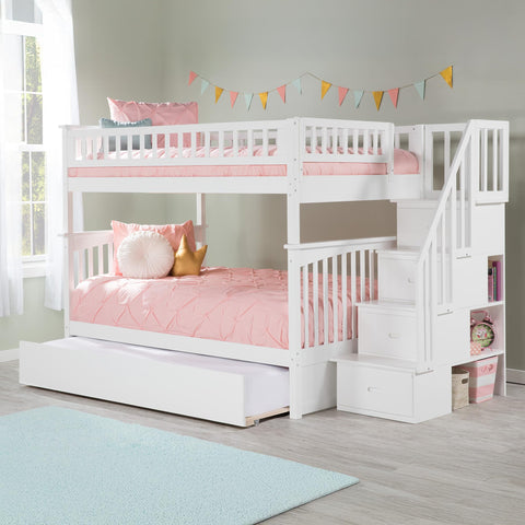 AFI, Columbia Staircase Bunk Bed Full Over Full with Full Trundle, White