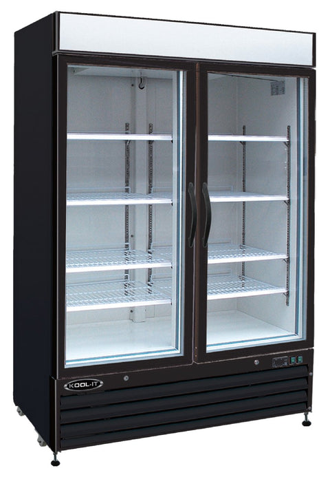 Kool-It KGF-48 53.9" Two-Section Double Glass Door Freezer Merchandiser, 48 Cubic Feet, Black, 115v