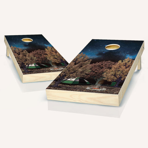Skip's Garage Camp Theme Cornhole Set - 2x4 Boards (Corn Filled Bags) - Include Case + Hole Lights + Score