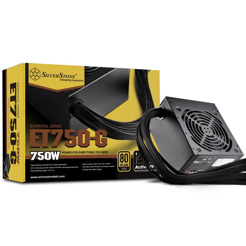 SilverStone Tek 750W 80 Plus Gold Fixed Cable Power Supply with Flat Black Cables and Quiet Fan Curve SST-ET750-G