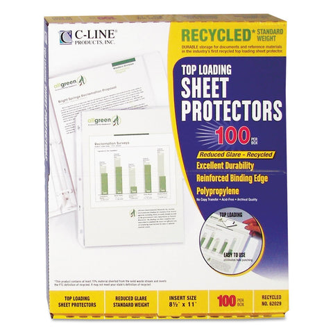 C-Line 62029 Recycled Polypropylene Sheet Protector, Reduced Glare, 2-Inch, 11 x 8 1/2, 100/BX