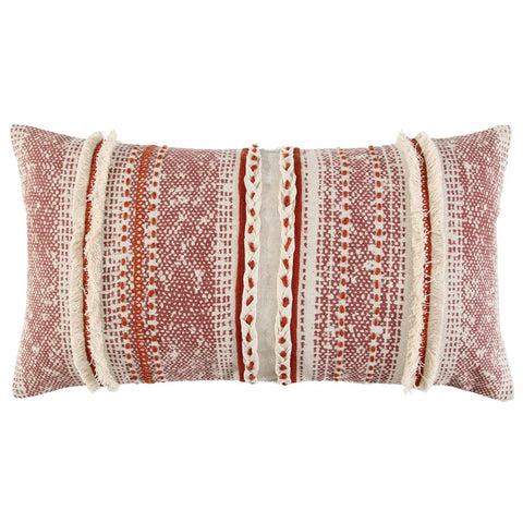 Rizzy Home Stripe 14" x 26" Textured Cotton Pillow Cover-Rust/Natural