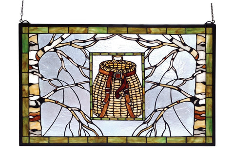 Meyda Tiffany 69502 Pack Basket Stained Glass Window, 28" Width x 18" Height