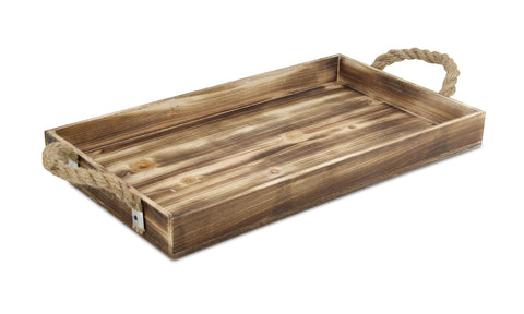 Cheung's Rustic Natural Wood Rectangular Rope Side Handles Decorative Tray, Brown