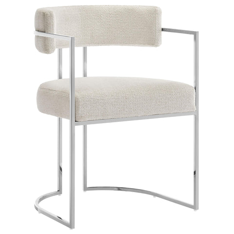 Modway Huron Modern Barrel Dining Chair with Sled Base in Silver Cream – Upholstered Fabric Accent Chair with Open Curved Back