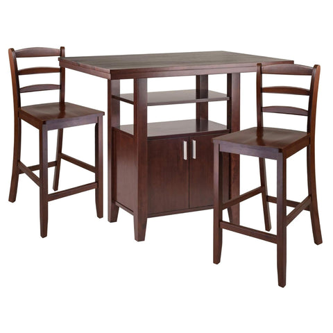 Oakestry Albany 3-Piece Wooden High-Top Dining Set with Ladder-Back Counter Stools – Compact Pub-Style Table & Seating for Kitchen, Breakfast Nook, or Small Dining Spaces