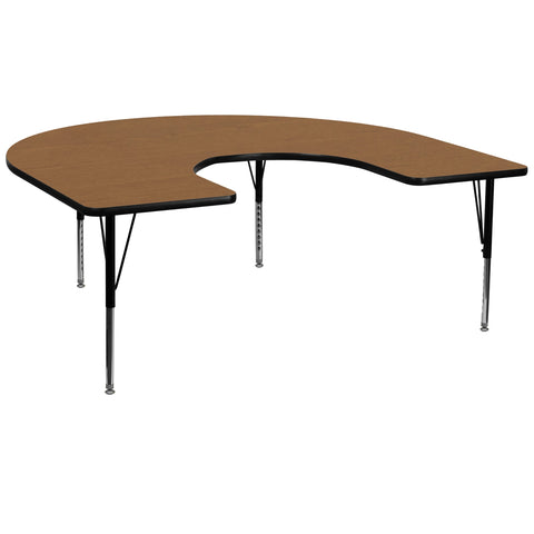 Flash Furniture 60''W x 66''L Horseshoe Oak Thermal Laminate Activity Table - Height Adjustable Short Legs