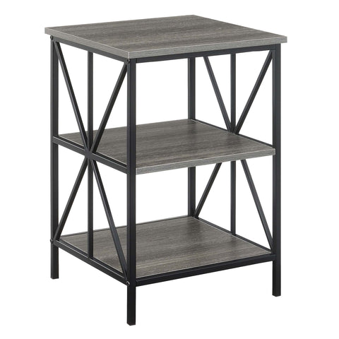 Convenience Concepts Tucson Starburst End Table with Shelves, Weathered Gray/Black