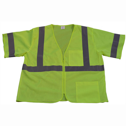 Petra Roc LVM3-Z-S/M ANSI/Isea Class 3 Zipper Closure 2-3 Pockets Safety Vest, Small/Medium, Lime Mesh