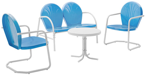 Griffith 4Pc Retro Outdoor Loveseat Patio Furniture Set Sky Blue Gloss/White Satin - Loveseat, Side Table, & 2 Chairs