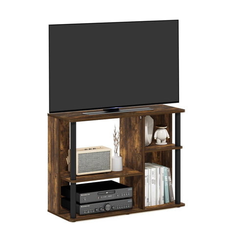 Furinno Classic TV Stand with Plastic Poles for TV up to 40-Inch Amber Pine/Black