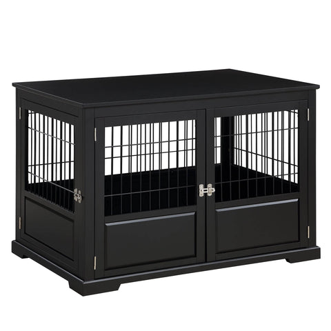 Zoovilla Fairview Framed Panel Design Triple Door Indoor Pet Crate with Removable Plastic Tray, Large - Black