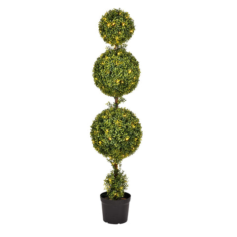 Vickerman Everyday 5 Foot Tall Artificial Pre-Lit LED Boxwood Topiary Double Ball Tree - UV Resistant Indoor Outdoor - Potted Natural Green - Home Patio Faux Decor