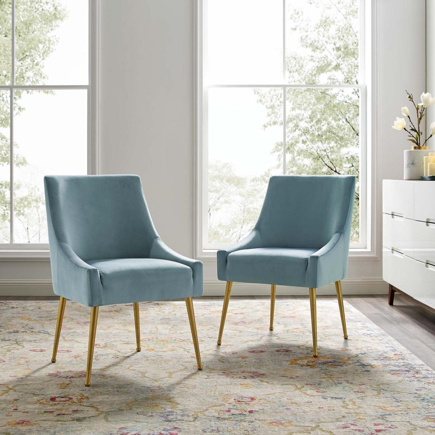 Modway Discern Upholstered Performance Velvet Dining Chair Set of 2, Light Blue