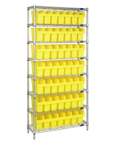 Quantum Storage Systems WR8-801YL Wire Heavy Duty 8 Shelves 49 STORE-MAX Yellow Bins 74" H x 36" W x 12" D