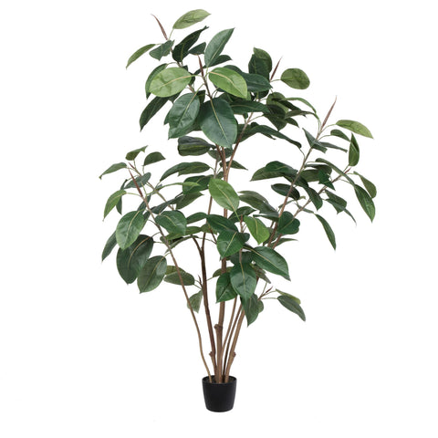 Vickerman Everyday Potted Rubber Tree - 5 Foot Artificial Plant Indoor With132 Leaves - Realistic Green Fake Plant for Home and Office Decor - Maintenance Free - Easy to Clean