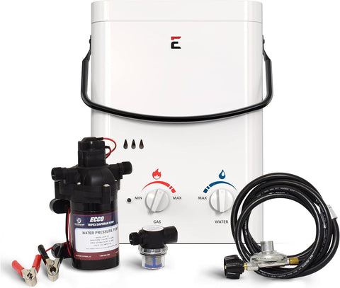 Eccotemp L5 Portable Outdoor Tankless Water Heater w/ EccoFlo Diaphragm 12V Pump and Strainer