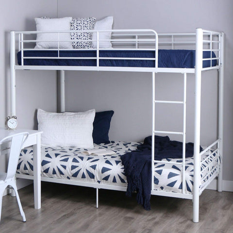 Fast Furnishings Twin Over Twin Sturdy Steel Metal Bunk Bed in White Finish