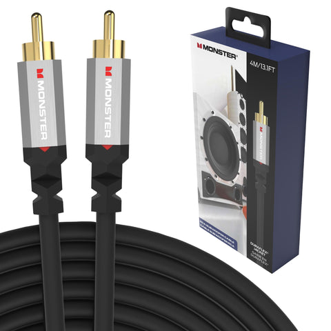 Monster Digital Coaxial Audio Cable RCA Male to Male, 2-Pin SPDIF Coax Audio Subwoofer RCA LFE Mono, Shielded Braided Duraflex Jacket, Black, for TV, AV Receiver, Amplifier, Gaming Consoles