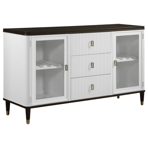 Acme Carena Wood and Tempered Glass 3-Drawer Rectangular Server in White/Brown