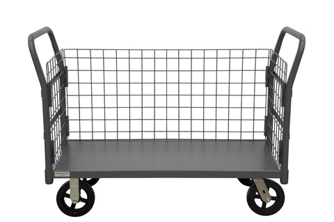 Wire Cart With 8 Inch x 2 Inch Mold-On-Rubber Casters (2) Rigid And (2) Swivel 1 Shelf And 2 Tubular Offset Removable Handles Gray
