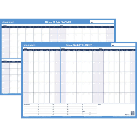 AT-A-GLANCE PM23928 90/120-Day Undated Horizontal Erasable Wall Planner, 36 x 24, White/Blue,