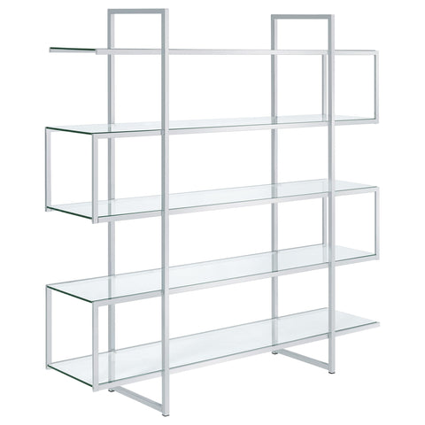 Coaster Home Furnishings - Elmer - Metal and Glass - 5-Shelf Bookshelf with Staggered Shelves and Open Design - Contemporary - Living Room and Office - 63-Inch - Clear and Chrome - 801304