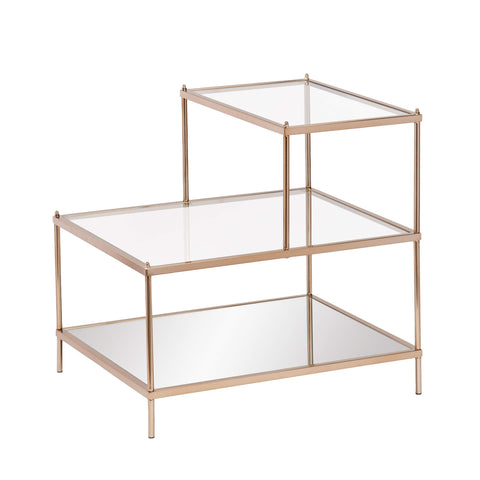 SEI Furniture Knox Mirrored 3-Tier Stair Step Accent Table, Warm Art Deco Gold