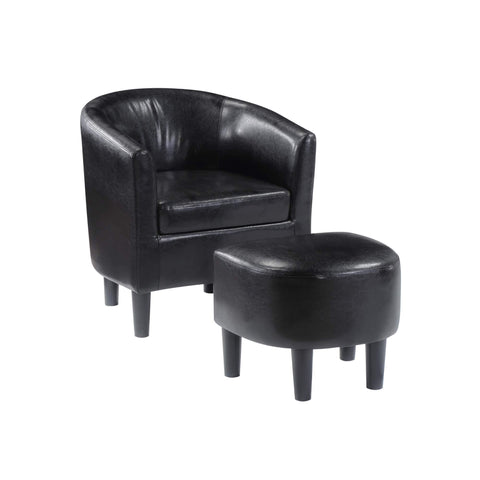 Convenience Concepts Take a Seat Churchill Accent Chair with Ottoman, Black Faux Leather